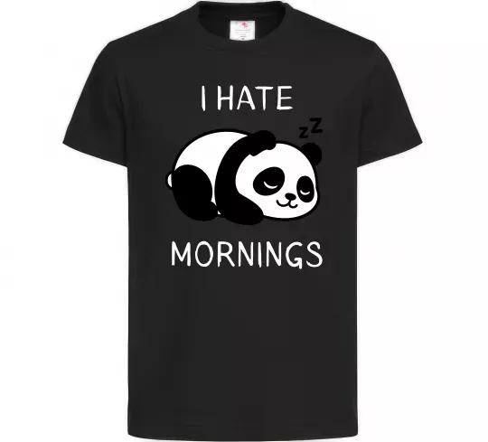 Дитяча футболка I hate morning panda Чорний фото