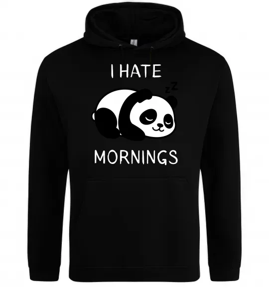 Женская толстовка (худи) I hate morning panda Черный фото