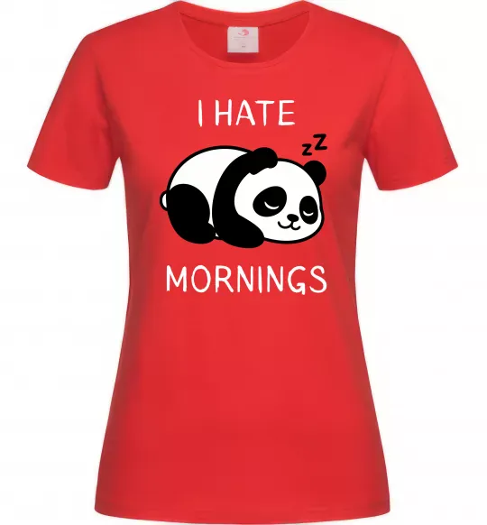 Женская футболка I hate morning panda Красный фото