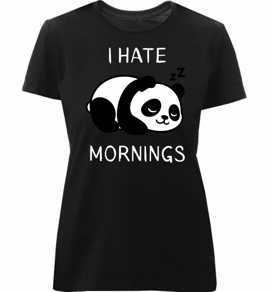 Женская премиум футболка I hate morning panda Черный фото