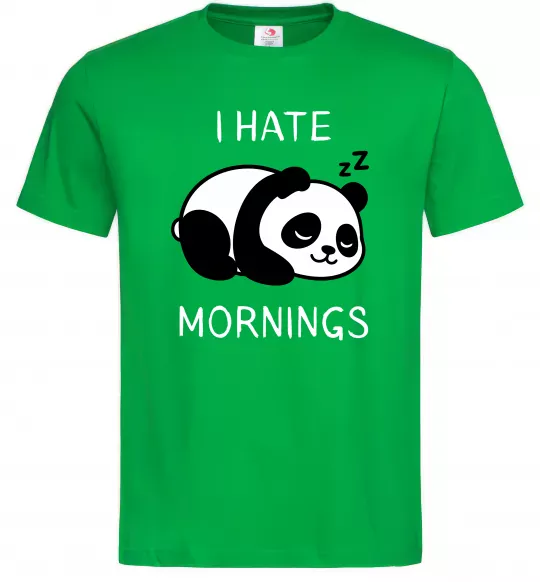 Мужская футболка I hate morning panda Зеленый фото