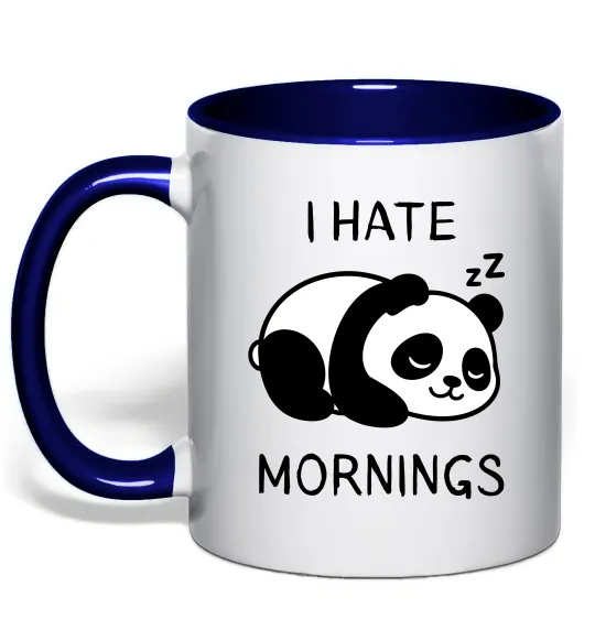 Чашка с цветной ручкой I hate morning panda Глубокий темно-синий фото