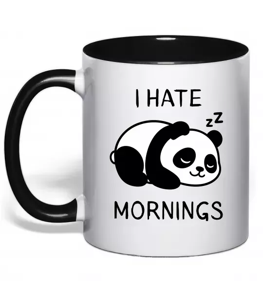 Чашка с цветной ручкой I hate morning panda Черный фото