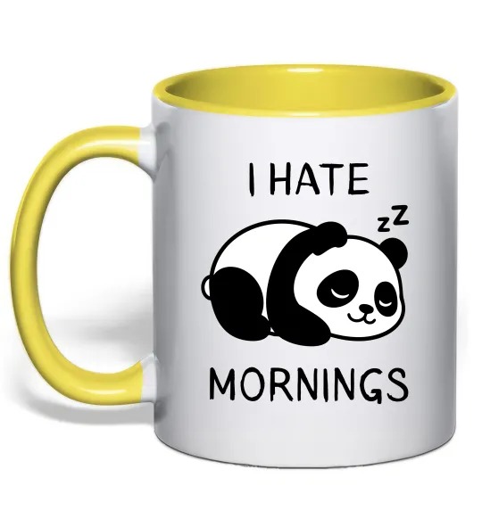 Чашка з кольоровою ручкою I hate morning panda Лимонний фото