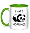 Чашка з кольоровою ручкою I hate morning panda Лаймовий фото