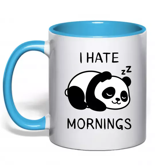 Чашка с цветной ручкой I hate morning panda Голубой фото