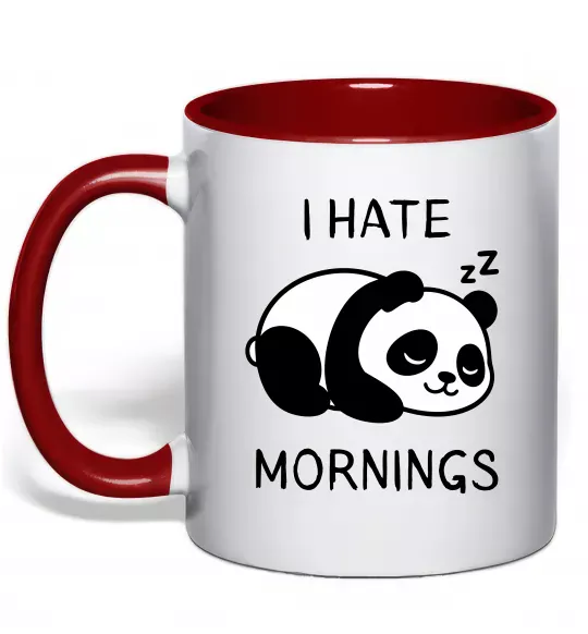 Чашка с цветной ручкой I hate morning panda Красный фото