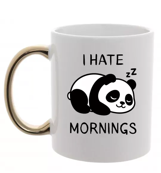 Чашка с цветной ручкой I hate morning panda Золото фото