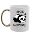 Чашка с цветной ручкой I hate morning panda Золото фото