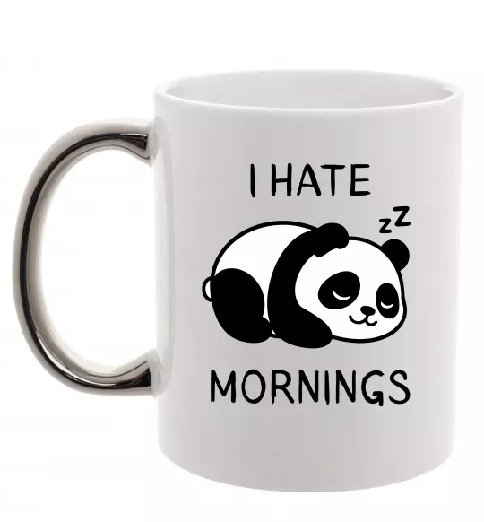 Чашка с цветной ручкой I hate morning panda Серебро фото