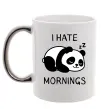 Чашка с цветной ручкой I hate morning panda Серебро фото