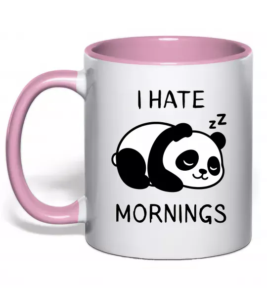 Чашка с цветной ручкой I hate morning panda Нежно розовый фото