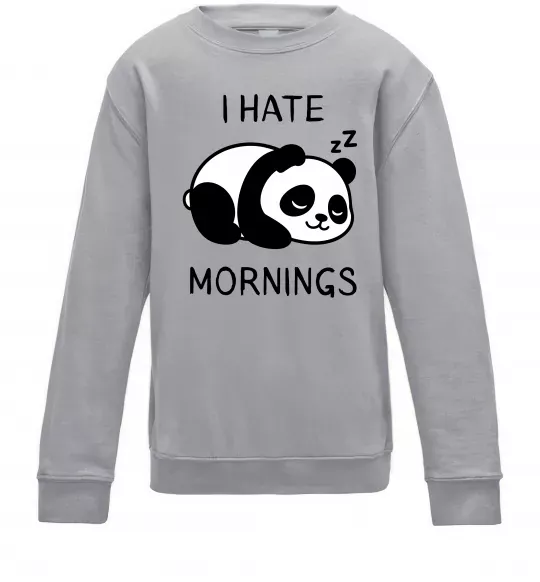 Детский Свитшот I hate morning panda Серый меланж фото