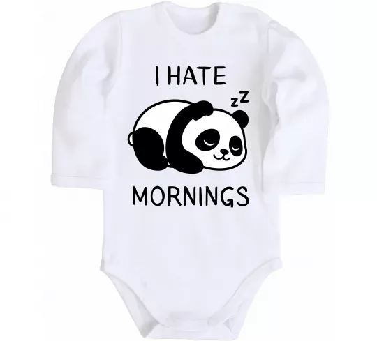 Детский боди I hate morning panda Белый фото