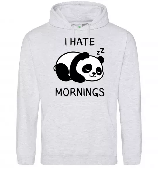 Женская толстовка (худи) I hate morning panda Серый меланж фото