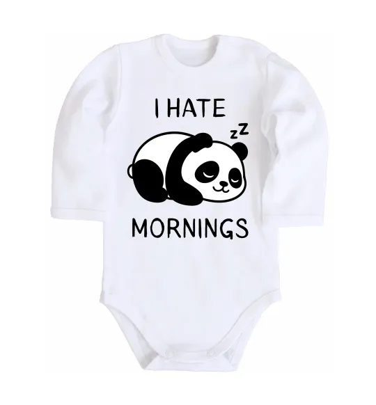 Дитячий бодік I hate morning panda Білий фото