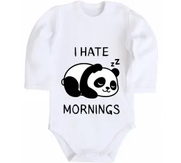 Детский боди I hate morning panda Белый фото
