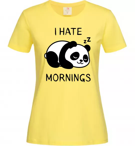 Женская футболка I hate morning panda Лимонный фото