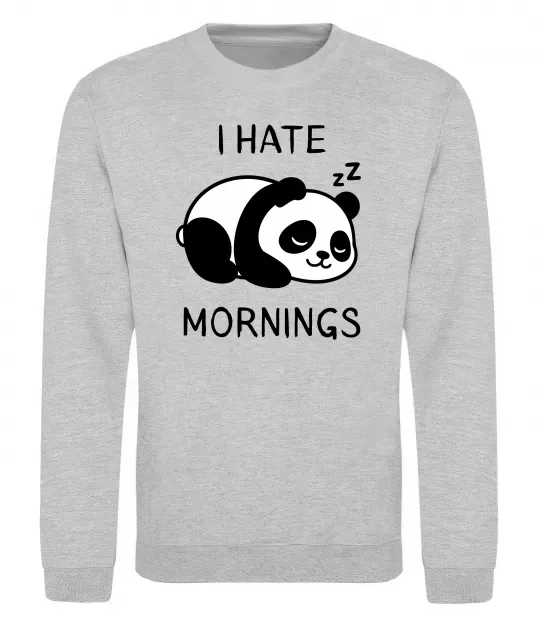 Світшот I hate morning panda Сірий меланж фото
