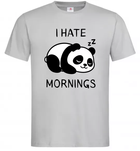 Мужская футболка I hate morning panda Серый фото