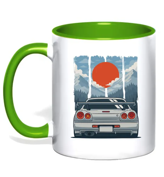 Чашка с цветной ручкой Car JDM Лаймовый фото