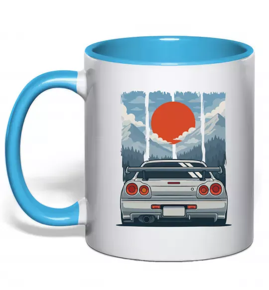 Чашка с цветной ручкой Car JDM Голубой фото