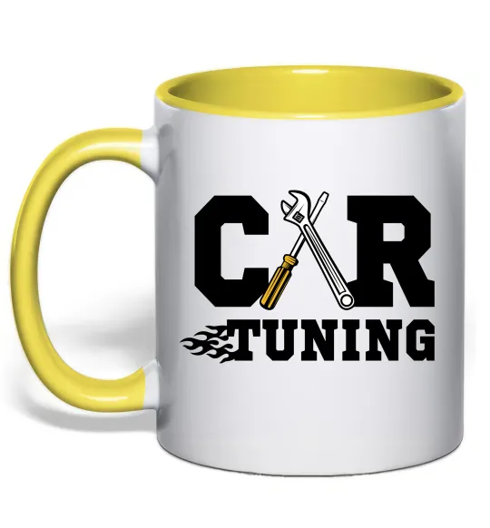 Чашка з кольоровою ручкою Car tuning Лимонний фото