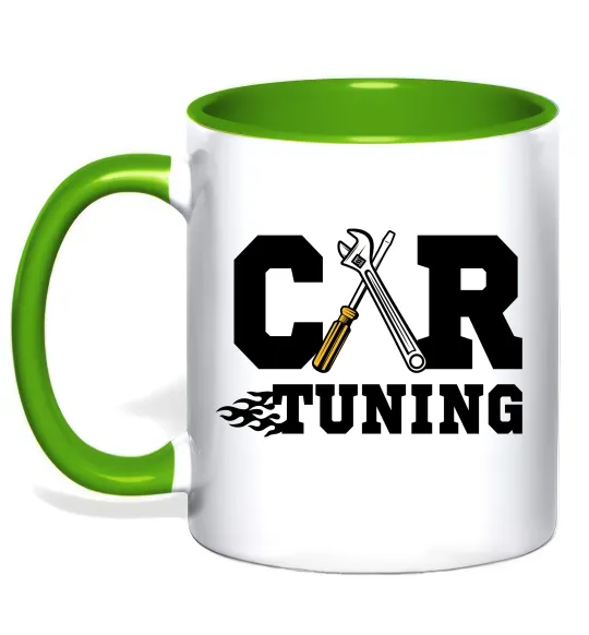 Чашка з кольоровою ручкою Car tuning Лаймовий фото