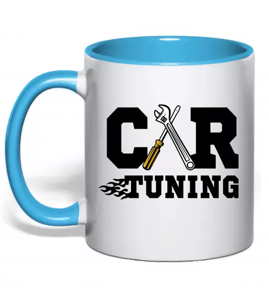 Чашка с цветной ручкой Car tuning Голубой фото