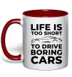 Чашка з кольоровою ручкою Life is to short to drive boring cars Червоний фото