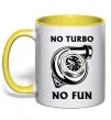 Чашка с цветной ручкой No turbo, no fun Солнечно желтый фото