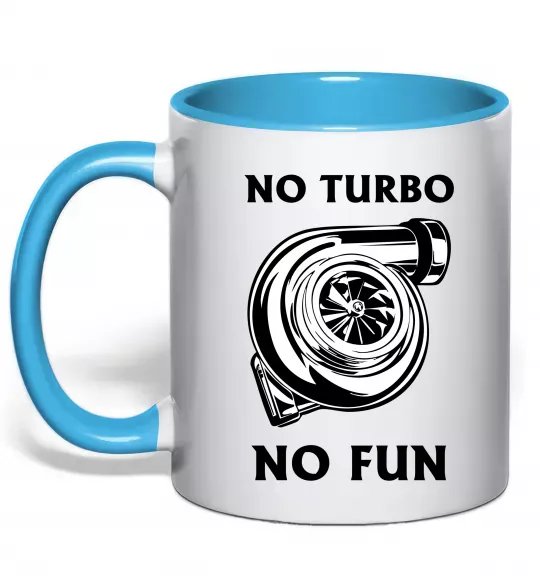 Чашка с цветной ручкой No turbo, no fun Голубой фото