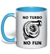 Чашка с цветной ручкой No turbo, no fun Голубой фото