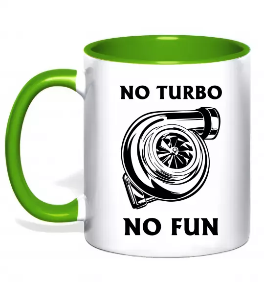 Чашка с цветной ручкой No turbo, no fun Зеленый фото
