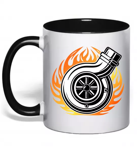 Чашка з кольоровою ручкою Тюнінг вогонь Чорний фото