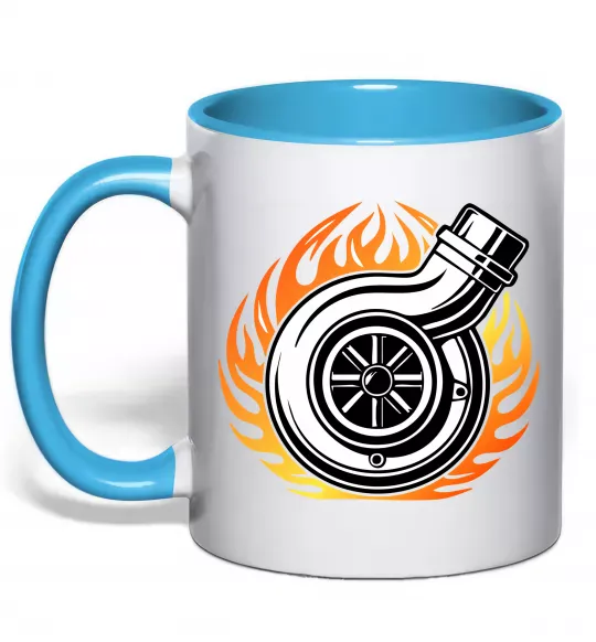 Чашка з кольоровою ручкою Тюнінг вогонь Блакитний фото