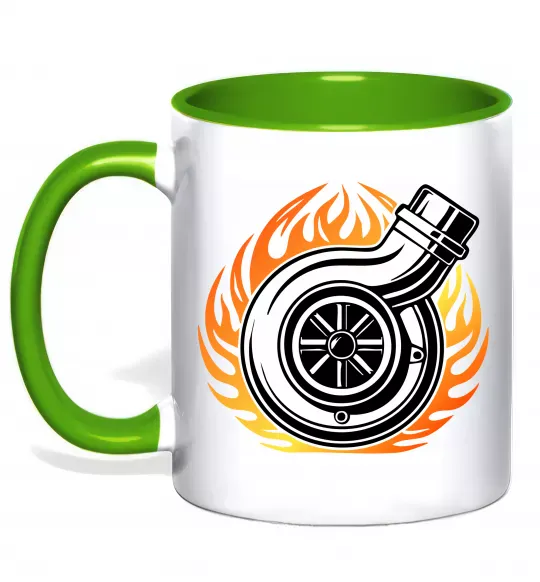 Чашка з кольоровою ручкою Тюнінг вогонь Зелений фото