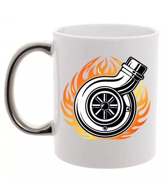Чашка з кольоровою ручкою Тюнінг вогонь Срібло фото