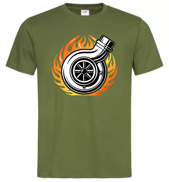Чоловіча футболка Тюнінг вогонь Оливковий фото