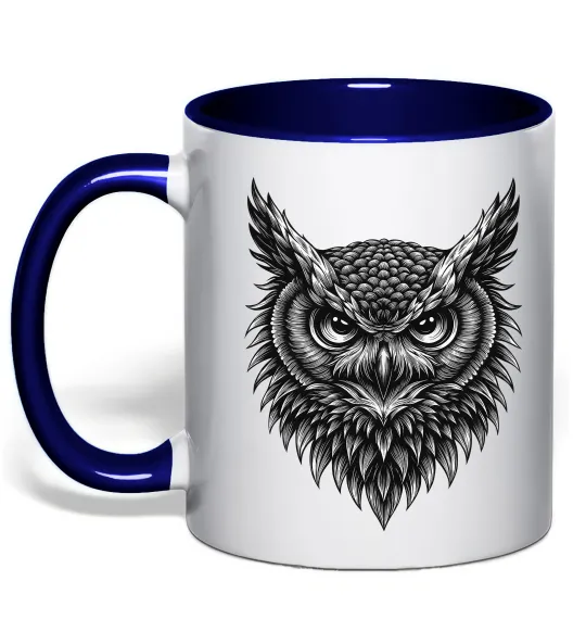 Чашка с цветной ручкой Сова графіка Глубокий темно-синий фото