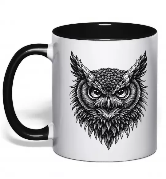 Чашка с цветной ручкой Сова графіка Черный фото