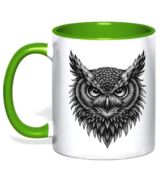 Чашка з кольоровою ручкою Сова графіка Лаймовий фото