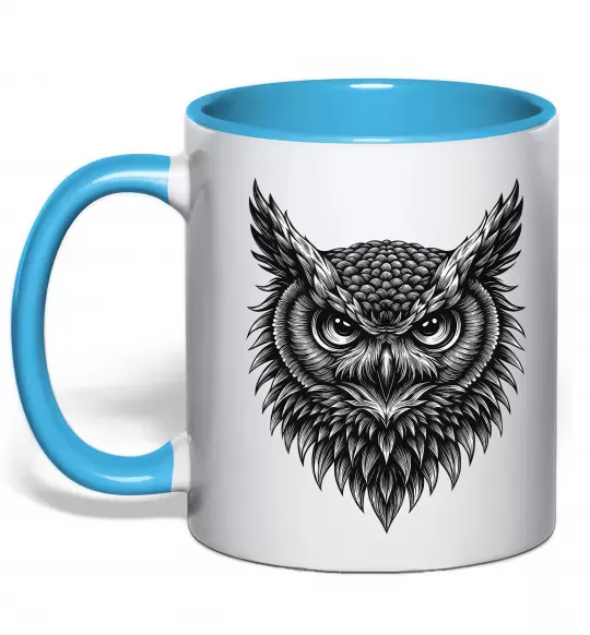 Чашка с цветной ручкой Сова графіка Голубой фото