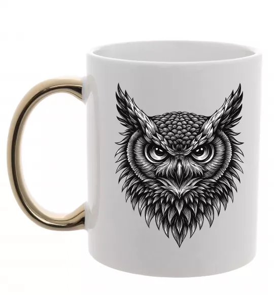 Чашка с цветной ручкой Сова графіка Золото фото