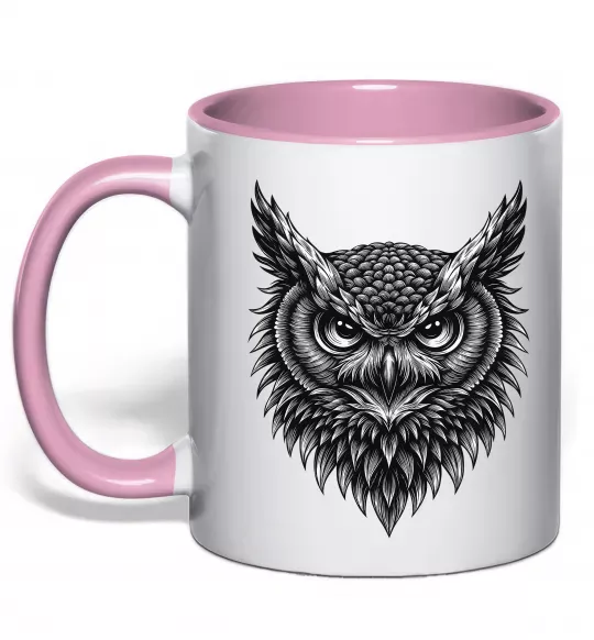 Чашка с цветной ручкой Сова графіка Нежно розовый фото