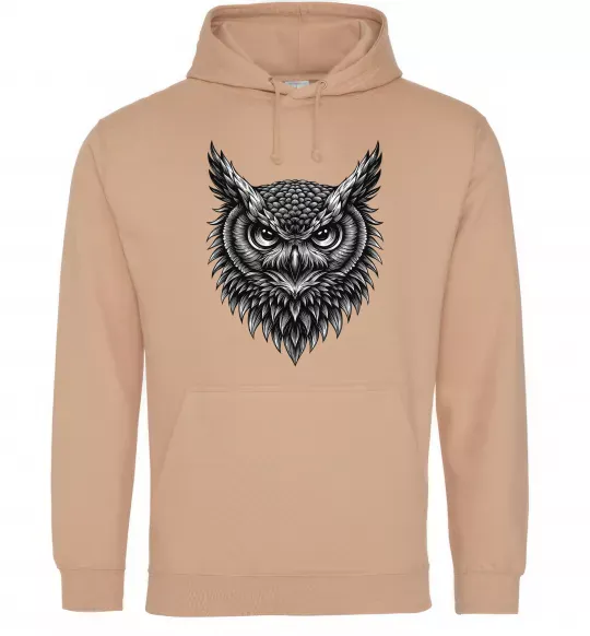 Мужская толстовка (худи) Сова графіка Песочный фото