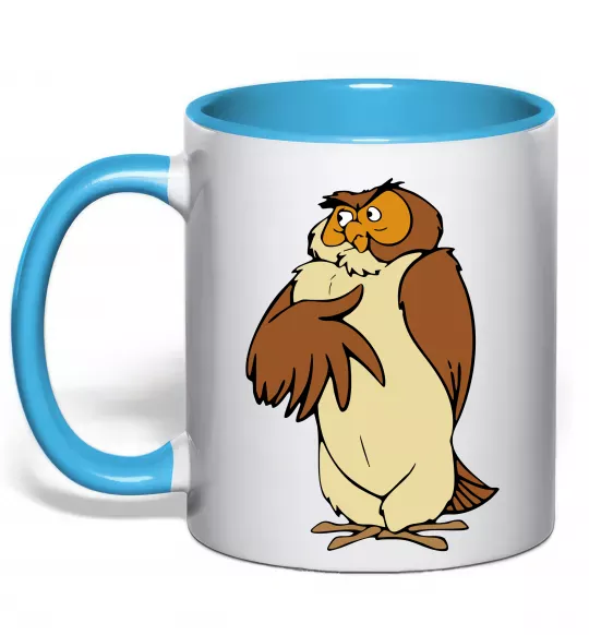 Чашка с цветной ручкой Сова мультфільм Голубой фото