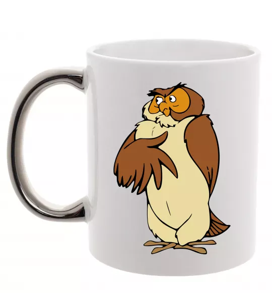 Чашка с цветной ручкой Сова мультфільм Серебро фото