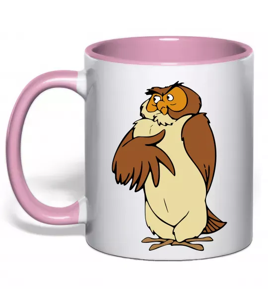 Чашка с цветной ручкой Сова мультфільм Нежно розовый фото