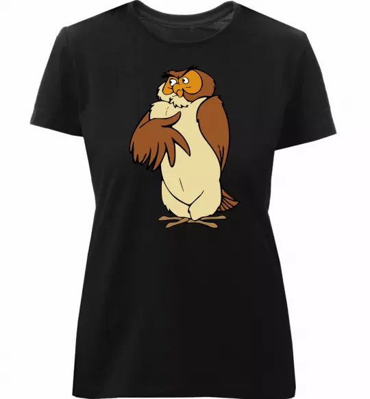 Женская премиум футболка Сова мультфільм Черный фото